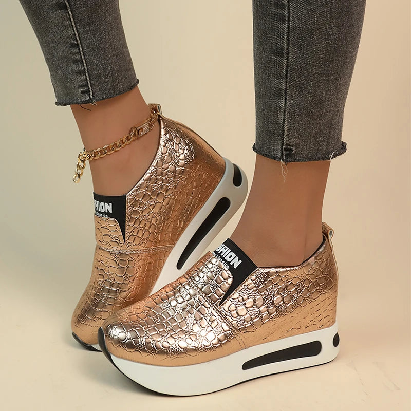 Women's Gold & Silver Patent Leather Platform Sneakers