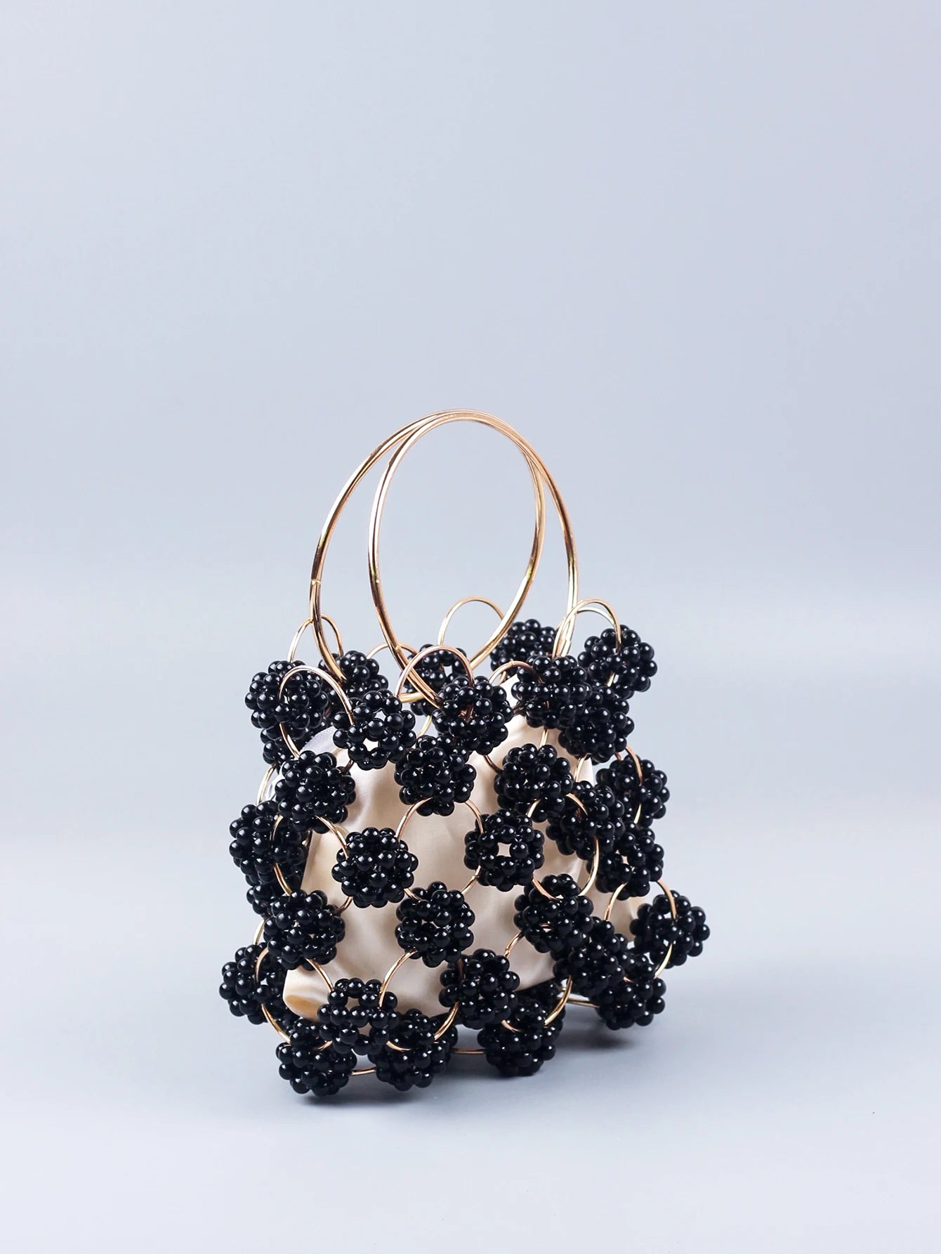 New Black Beaded Ball Handheld Bag – High Quality Hollow Out Fashion Women's Dinner Bag