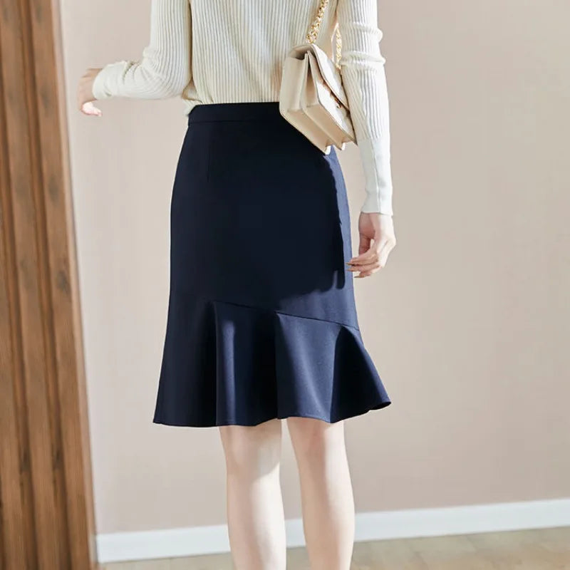Summer High Waist Wrap Midi Trumpet Skirt - Women's Office Fashion