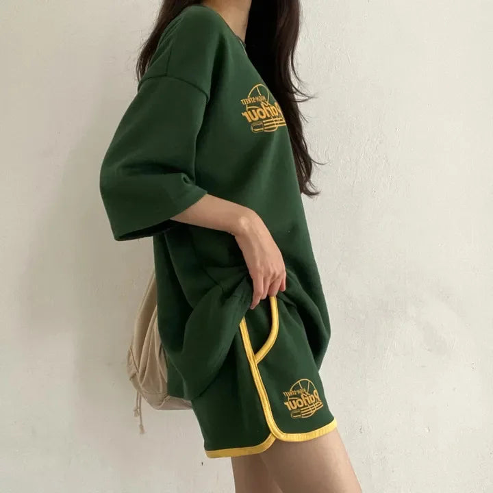 Summer Casual Sportswear - Loose Cotton 2-Piece Shorts Set for Women