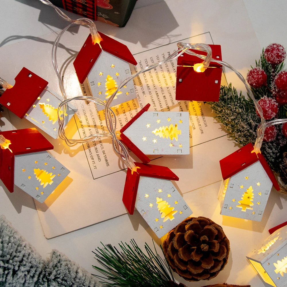 1.5M Christmas Wooden House LED String Lights - Holiday Decoration