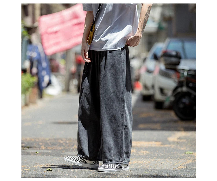 Men’s Hip Hop Wide-Leg Denim Cargo Jeans - Streetwear Skateboard Trousers