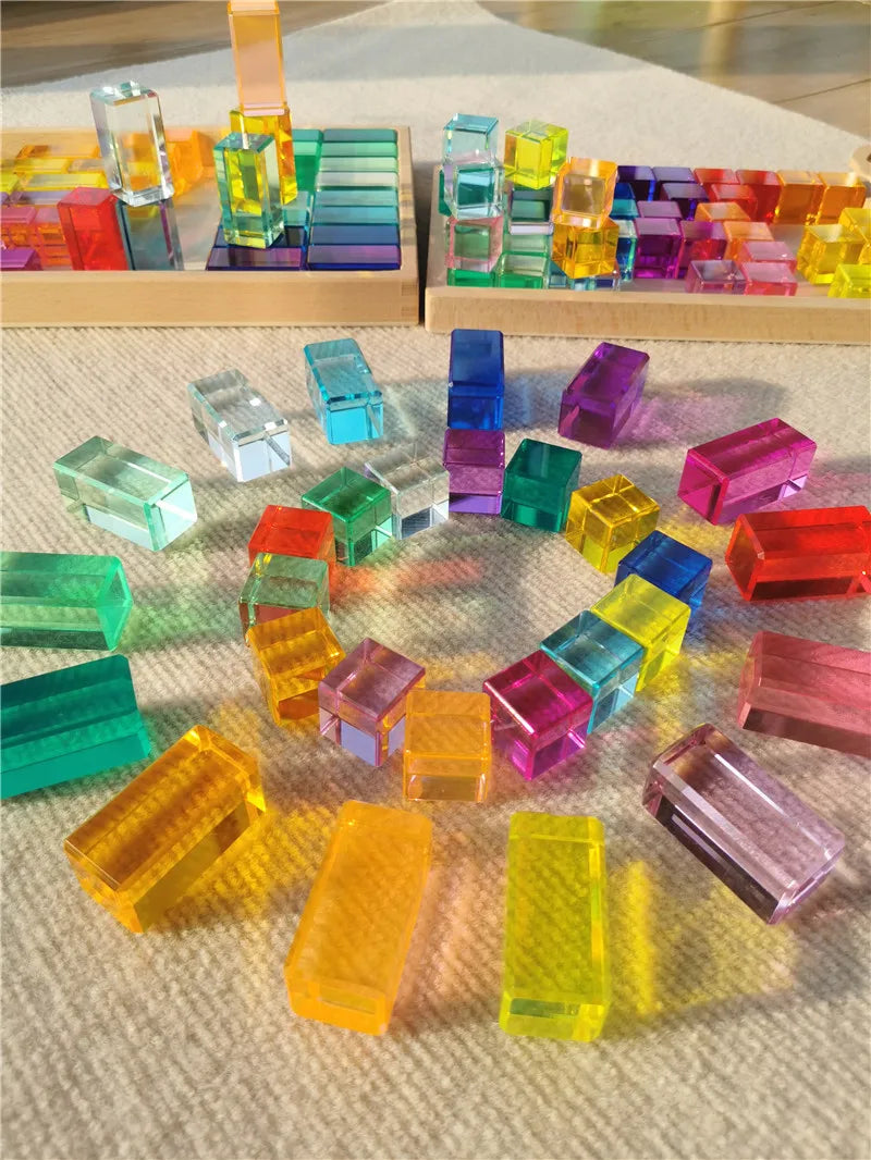 Montessori See-Through Rainbow Stacking Blocks – High-Transparent Acrylic Toy for Open Play
