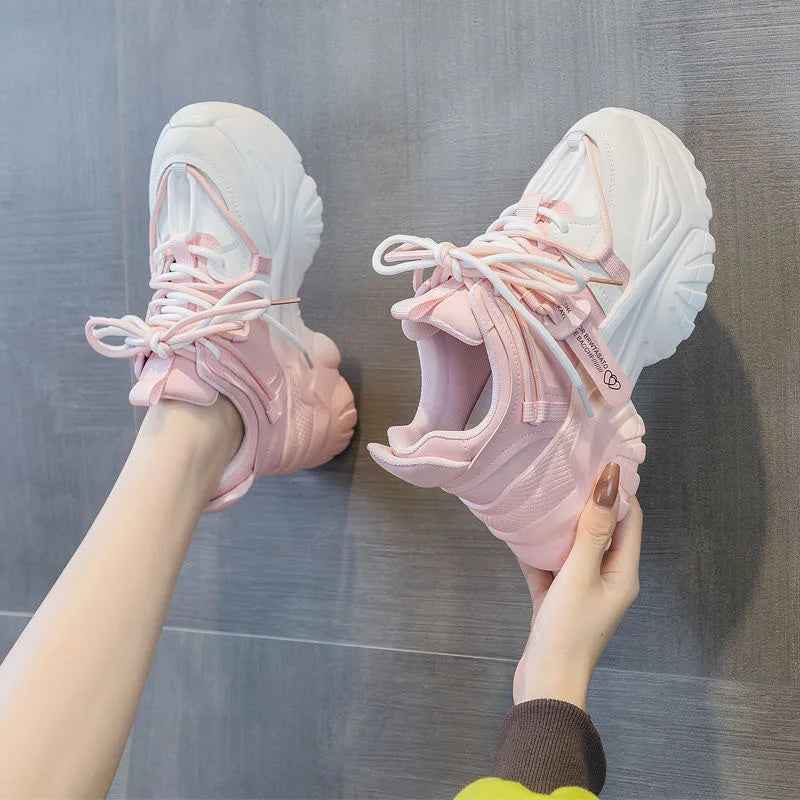 Women's Platform Sneakers - Spring Casual Tennis Shoes with Thick Sole