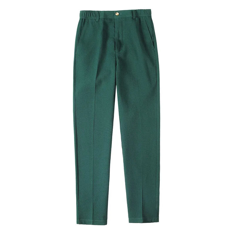 Autumn Waffle Stretch Waist Slim Fit Formal Pants for Men – Ideal for Weddings and Social Events