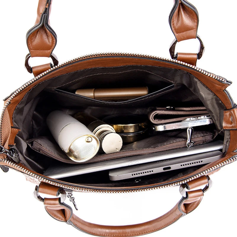 Luxury Genuine Leather Handbag - Women's Crocodile Pattern Shoulder & Crossbody Bag, Large Capacity Casual Tote