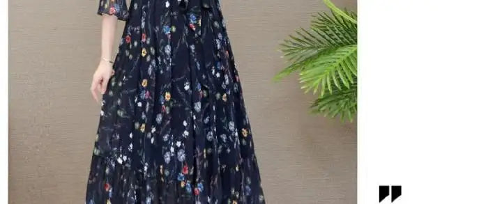 Ladies Summer Floral Chiffon Midi Dress with 3/4 Sleeves