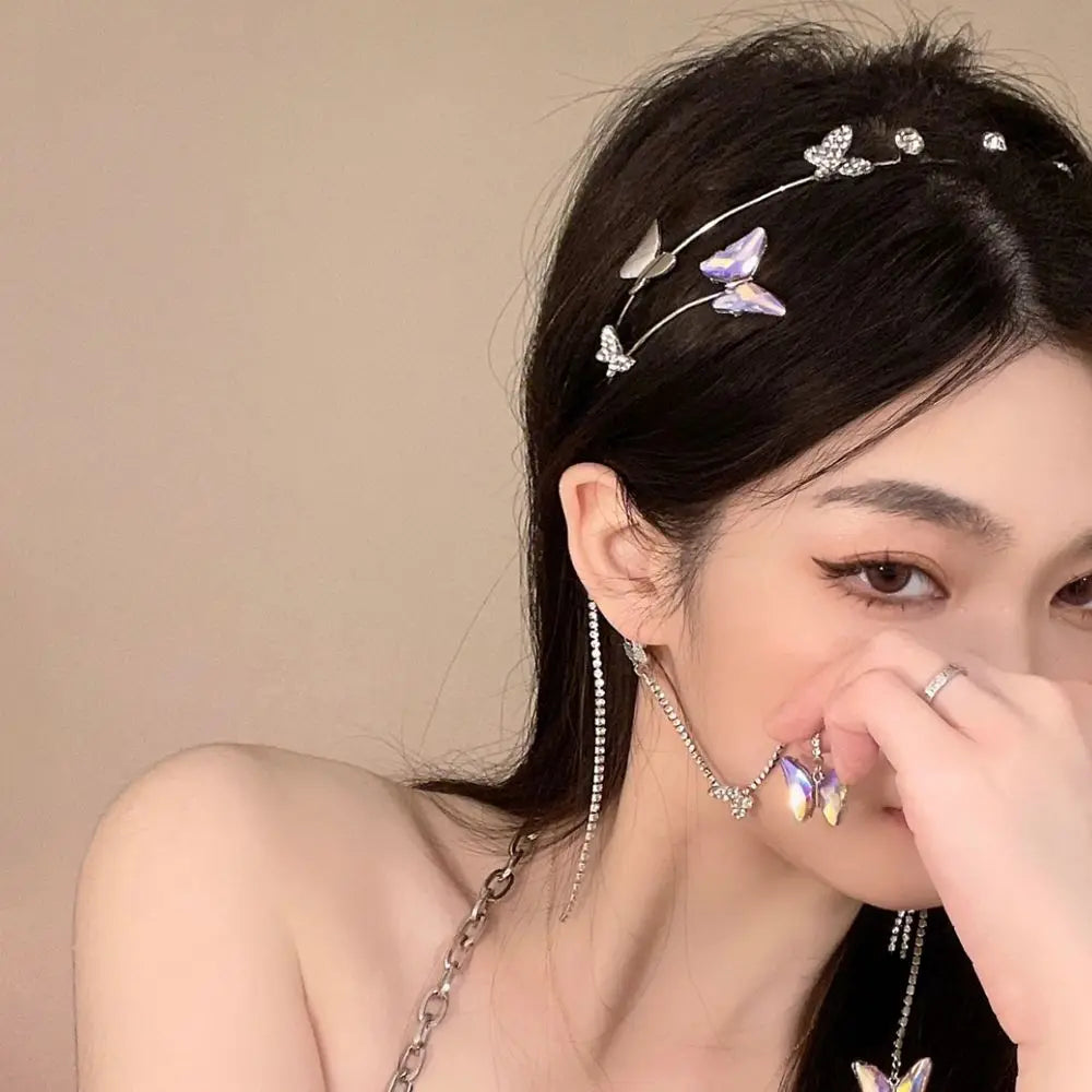 Shiny Luxury Butterfly Headband - Trendy Rhinestone Hair Hoop for Women
