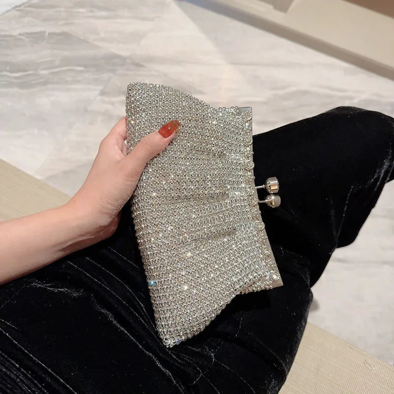 Luxury Rhinestone Evening Clutch Bag with Detachable Chain – Elegant Wedding & Party Handbag
