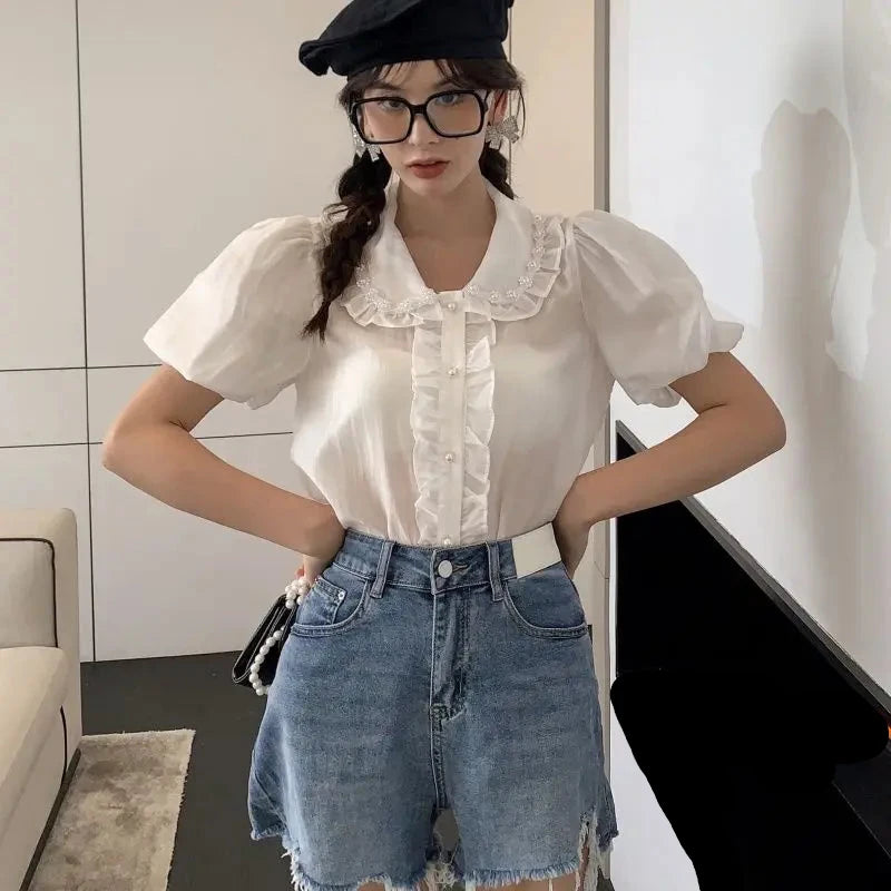 Embroidered Flower Love Denim Shorts