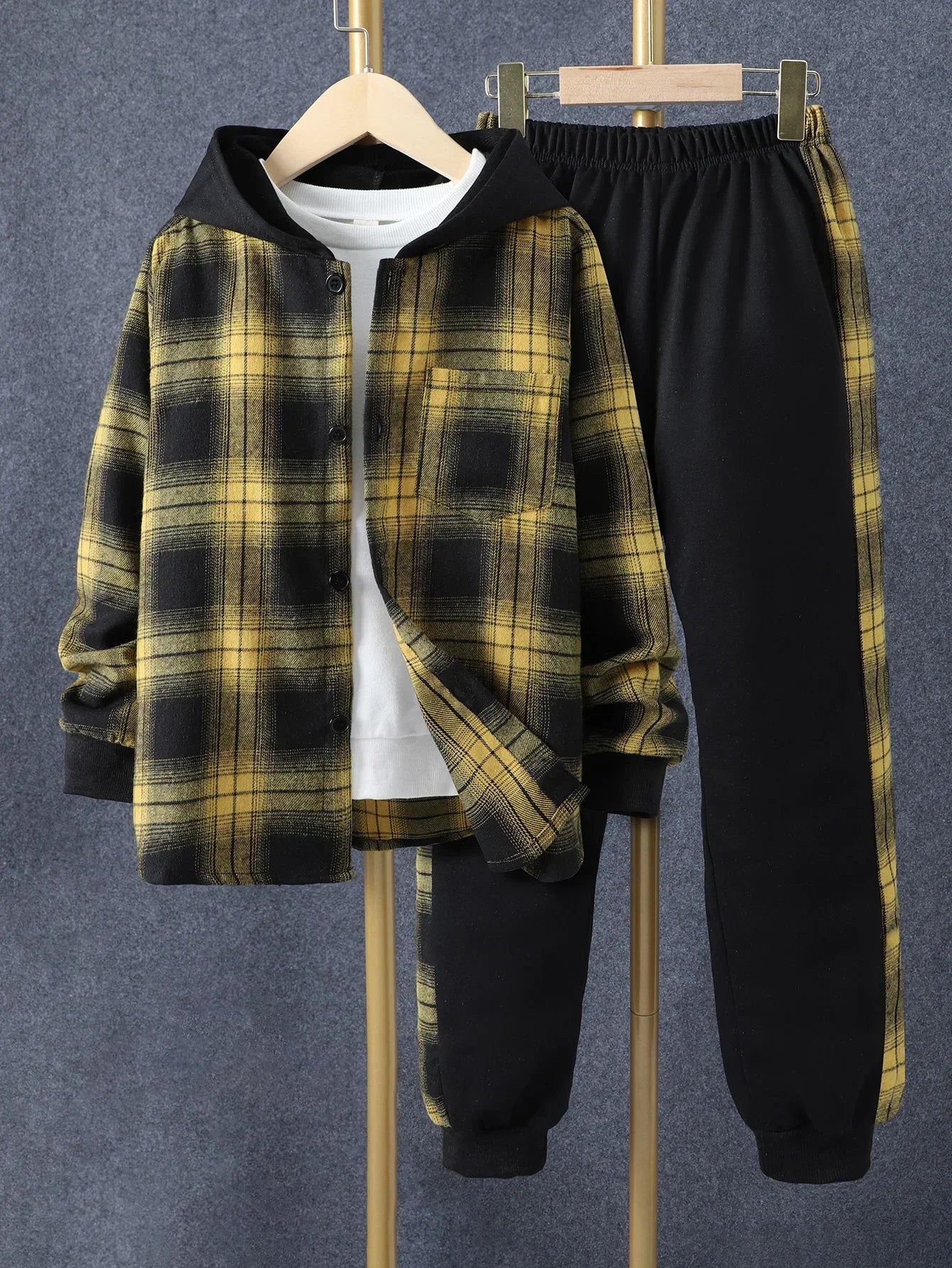 Boys Autumn Lattice Hooded 2-Piece Outfit Set