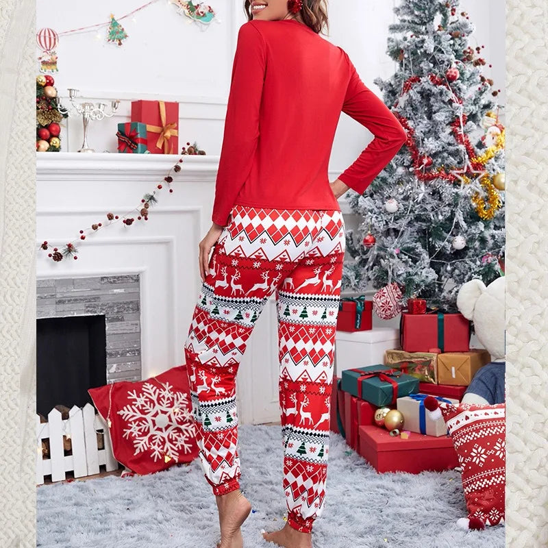 2Pcs Women's Christmas Print Long Sleeve Pajama Set