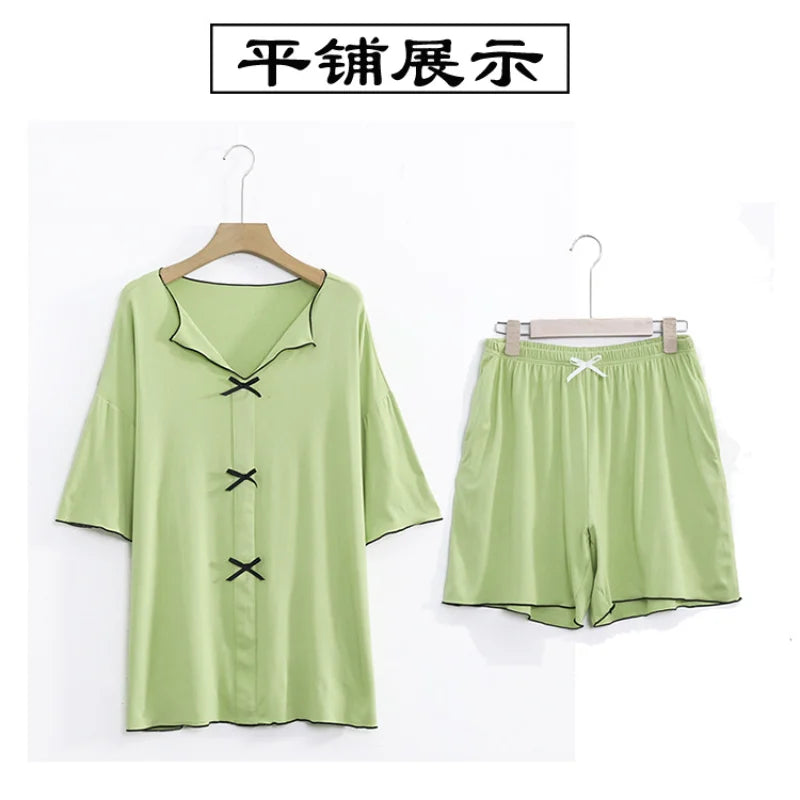 Plus Size Women's Pajama Set - 2-Piece Loose Summer Sleepwear (Up to 150kg)