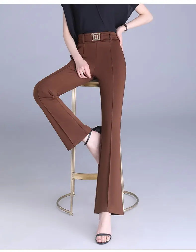Spring/Summer High Waist Flare Pants with Bright Line Decoration