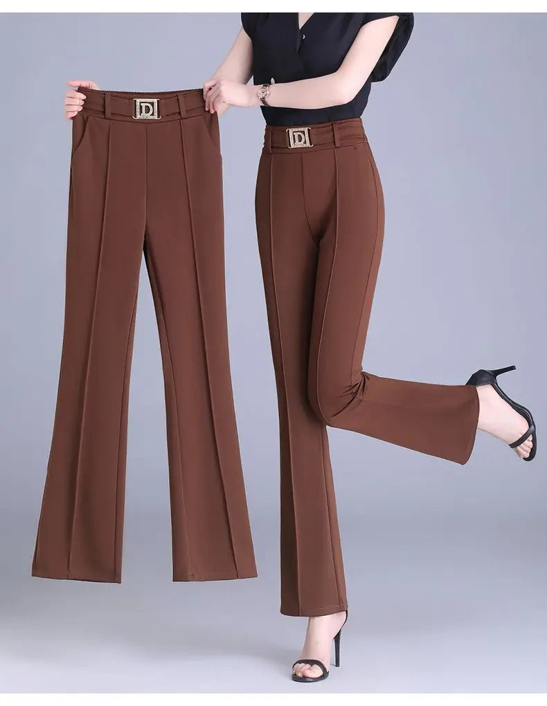 Spring/Summer High Waist Flare Pants with Bright Line Decoration