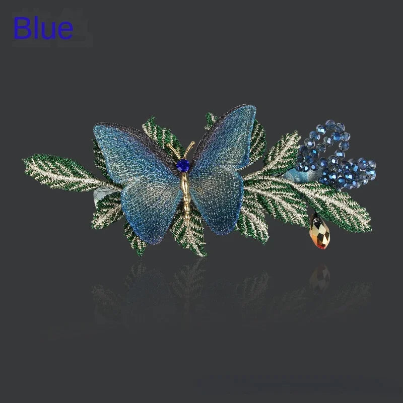 Elegant Embroidered Butterfly Hairpin - Retro Spring Clip for Women & Girls