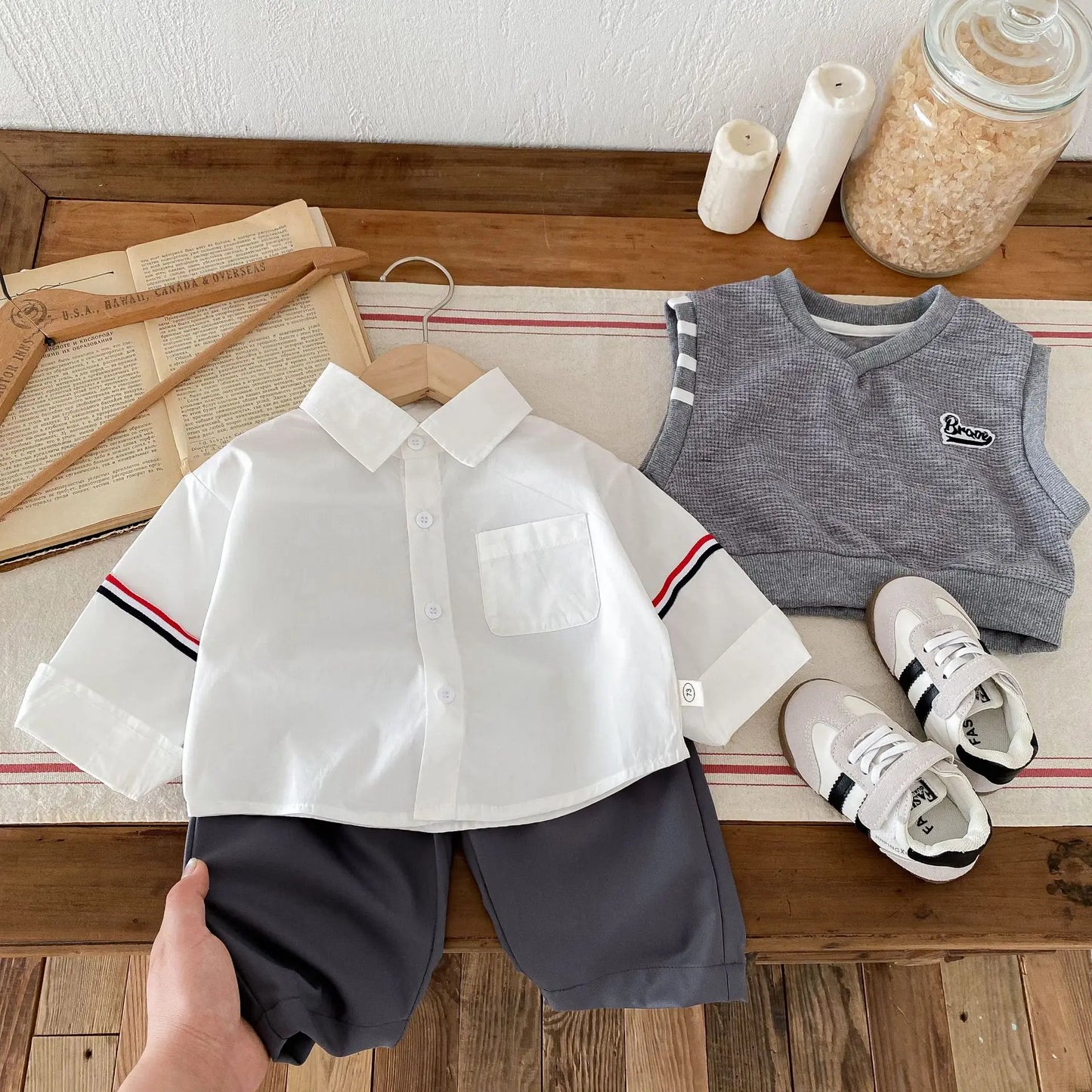 Autumn College Style Vest & Pants Outfit for Boys