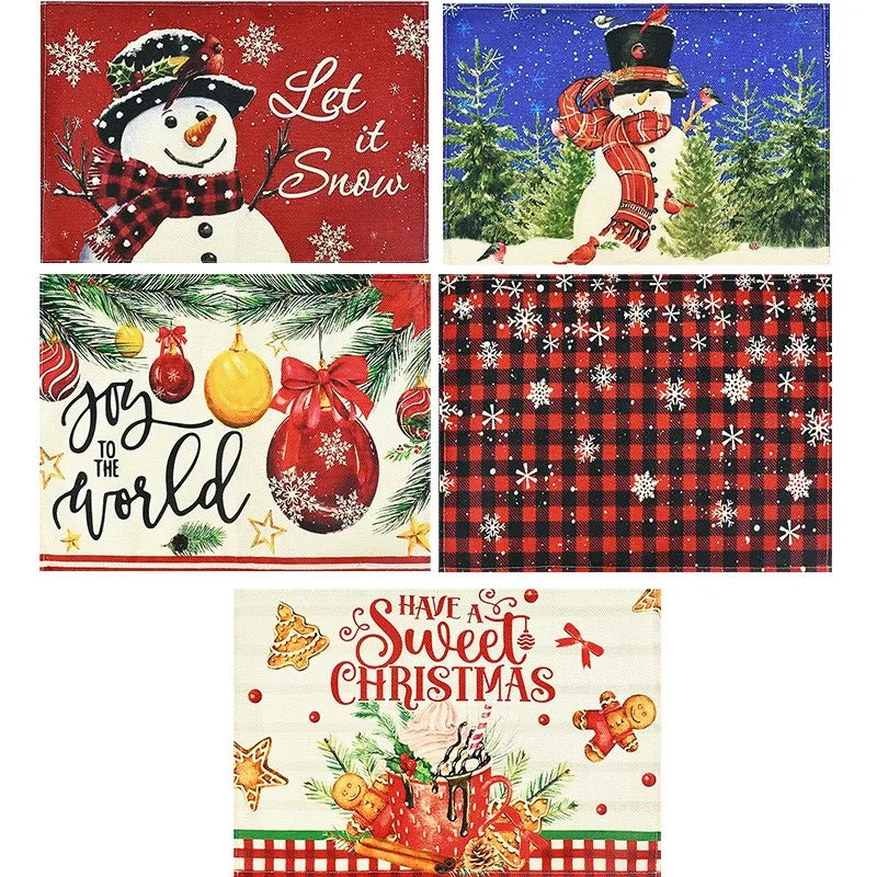 1/2pcs Linen Christmas Placemats – 30x45cm Buffalo Plaid Snowman Gnome Table Mats for Home Decor