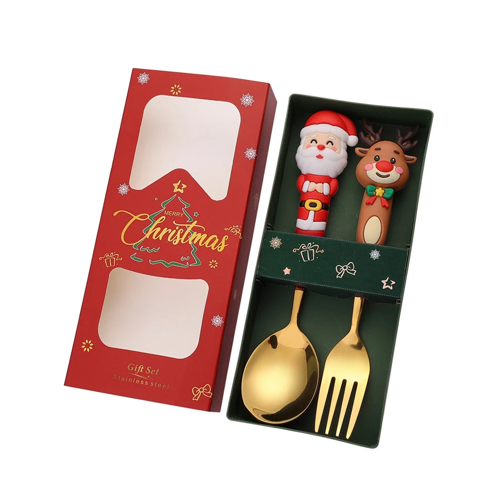 2/4Pcs Christmas Stainless Steel Dinnerware Set – Luxury Gift Box, Santa Cutlery