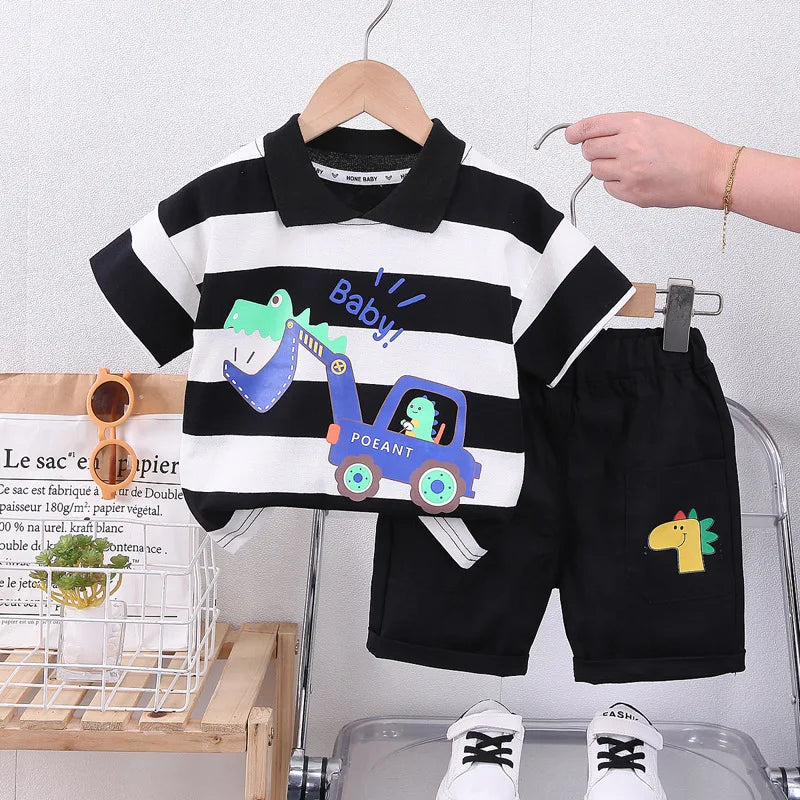 Baby Cartoon Excavator T-Shirt & Shorts 2-Piece Set