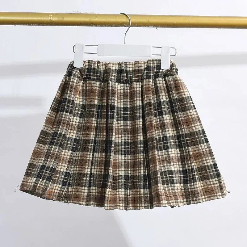 Adorable Bear Sweatshirt & Plaid Skirt Set for Girls