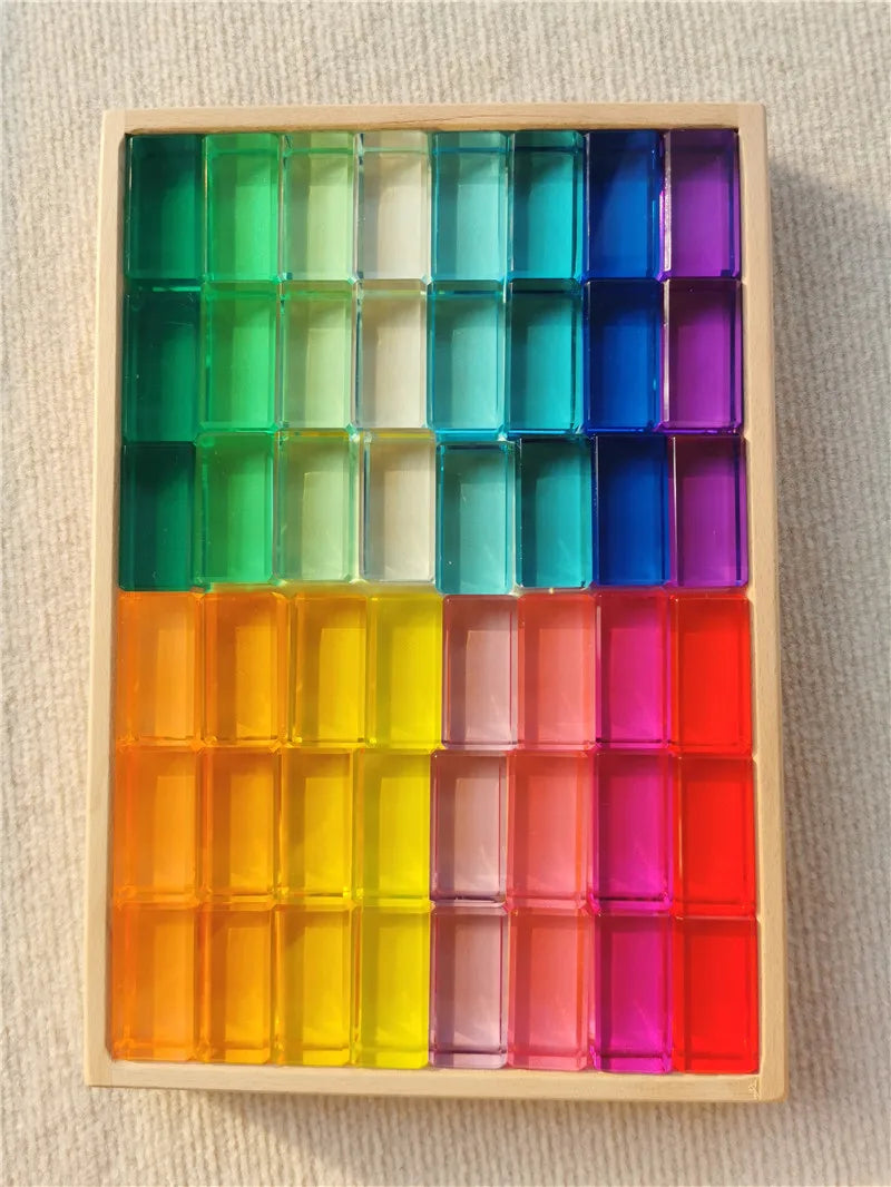Montessori See-Through Rainbow Stacking Blocks – High-Transparent Acrylic Toy for Open Play