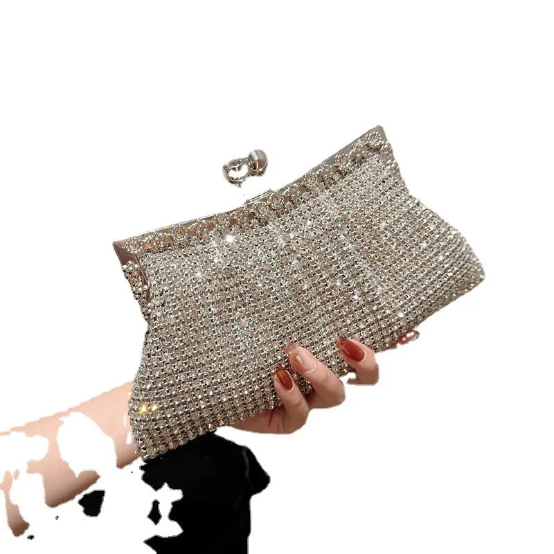 Luxury Rhinestone Evening Clutch Bag with Detachable Chain – Elegant Wedding & Party Handbag