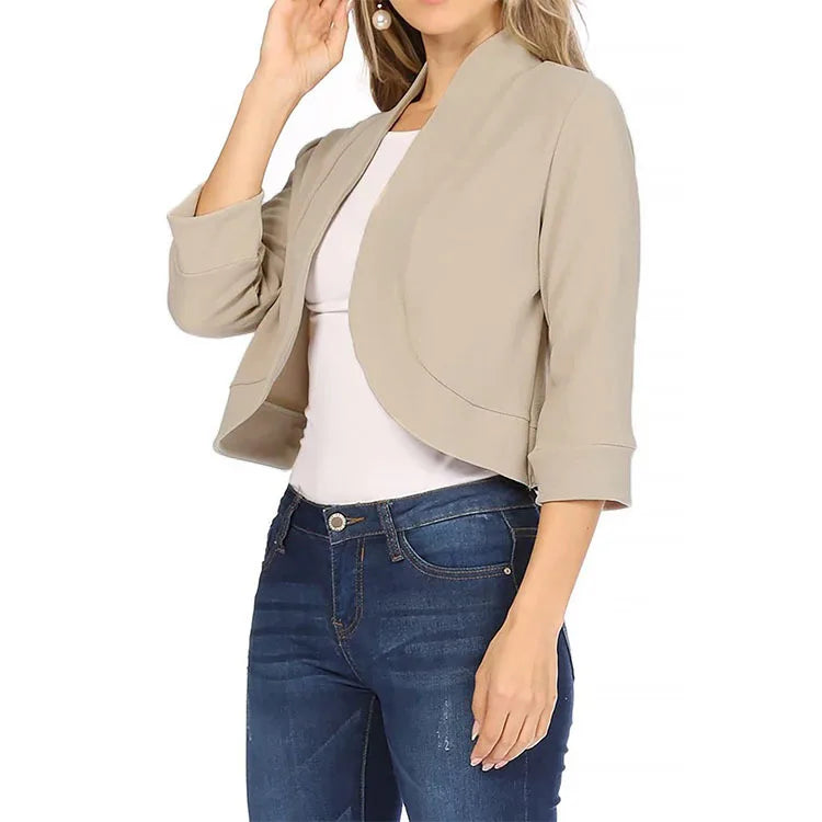 Plus Size 5XL Women's Cropped Bolero Cardigan – 3/4 Sleeve Open Stitch Shrug, Casual Streetwear.
