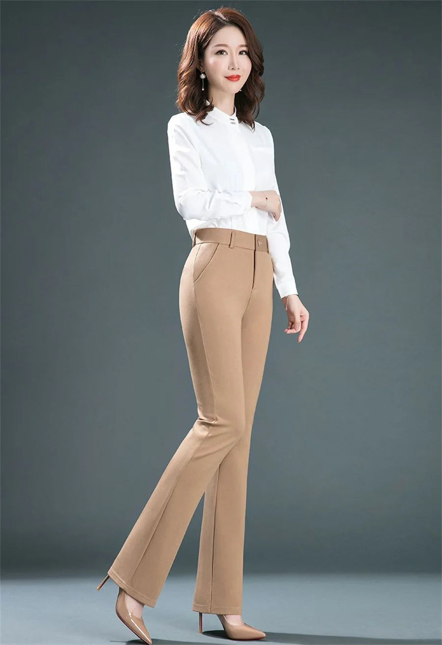 High-Waist Office Flare Pants - Women's Slim Stretch Boot Cut Trousers, Korean Formal Skinny Design