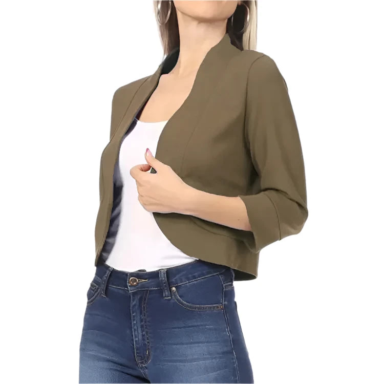 Plus Size 5XL Women's Cropped Bolero Cardigan – 3/4 Sleeve Open Stitch Shrug, Casual Streetwear.