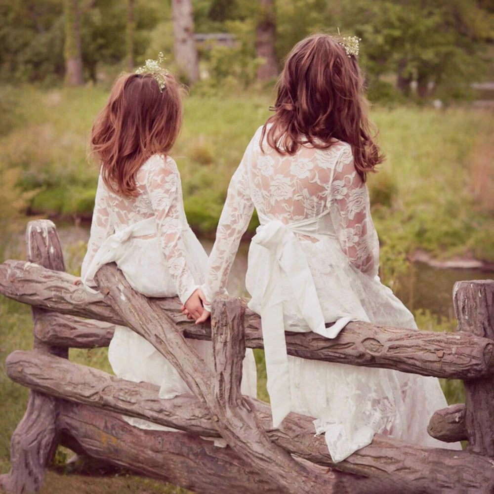 Flower Girl Dress: Long Sleeve White & Beige Summer Dress