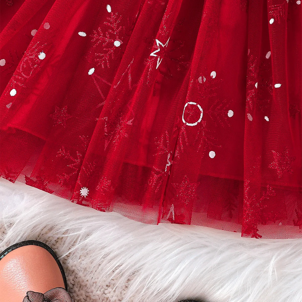 New Autumn/Winter Christmas Dress – Bubble Sleeve Splicing Mesh Dress for Girls