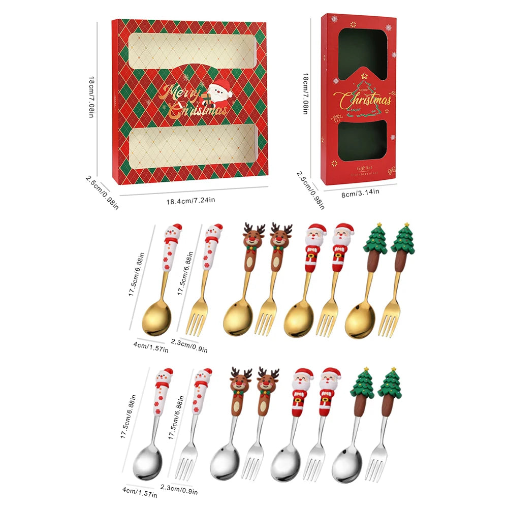 2/4Pcs Christmas Stainless Steel Dinnerware Set – Luxury Gift Box, Santa Cutlery