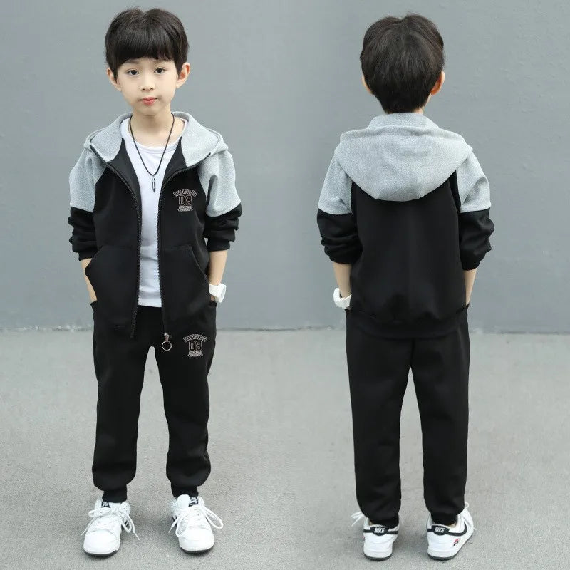 Autumn Kids Teenager Boys Hooded Coat + Pants 2Pcs Clothes Suits Spring Children Outfits New Fashion Zipper Tracksuit 4-12 Years