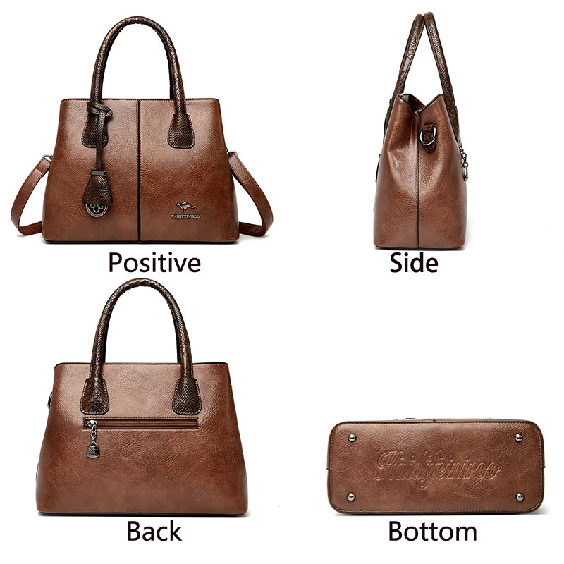 Fashionable 3-Layer Crossbody Tote for Women – High Capacity Soft Leather Handbag