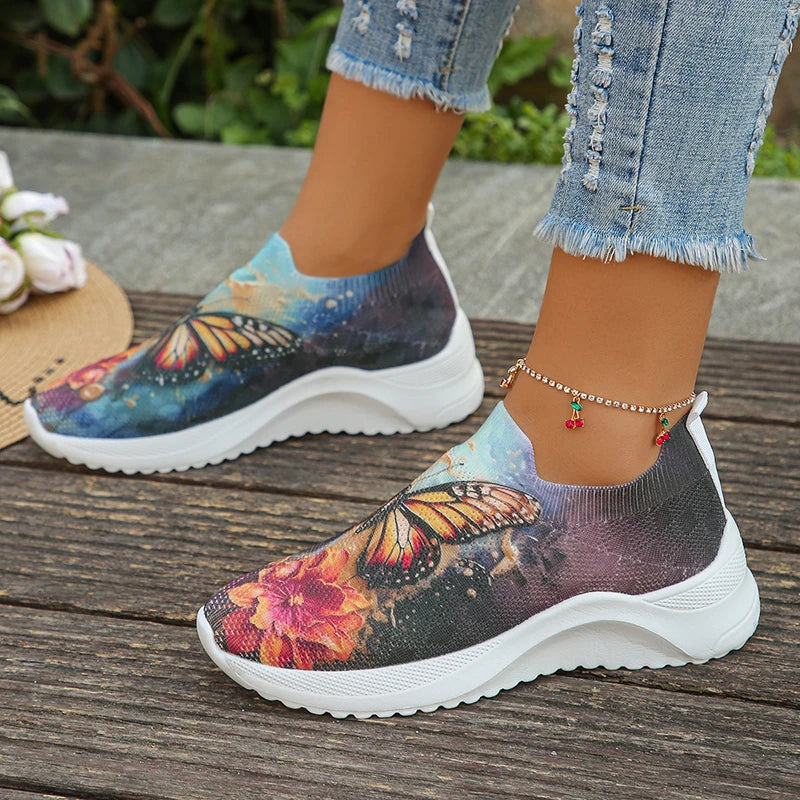 Printed Knitted Slip-On Mesh Sneakers - Women's Lightweight Summer Flats 2024