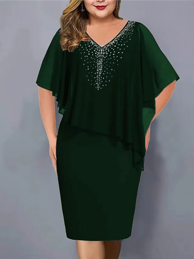 Elegant Rhinestone Chiffon Bodycon Plus Size Party Dress