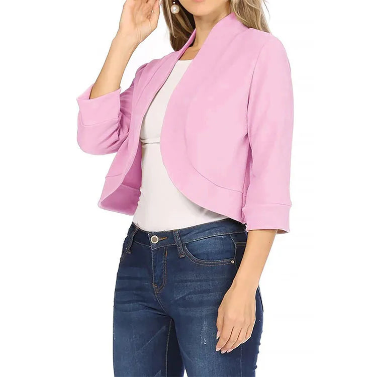 Plus Size 5XL Women's Cropped Bolero Cardigan – 3/4 Sleeve Open Stitch Shrug, Casual Streetwear.