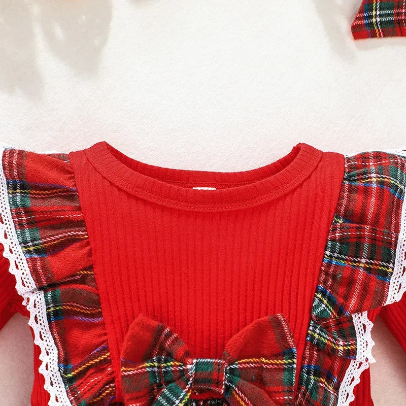 Baby Girl Birthday Dress – Long Sleeve Red Grid Princess Formal Outfit for 3 Months to 3 Years