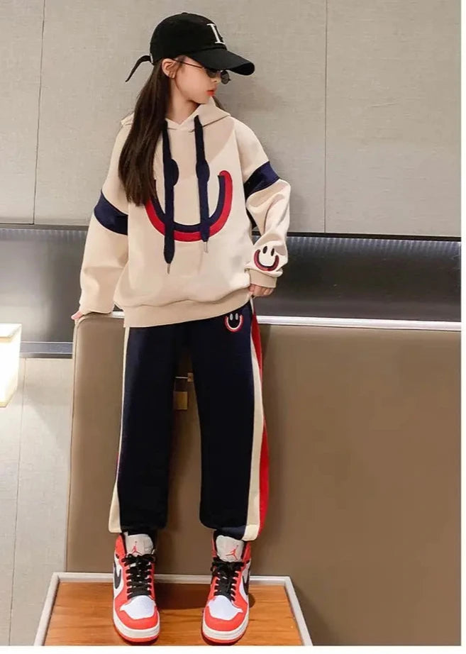 Girls' 2-Piece Casual Cotton Hoodie & Pants Sports Set