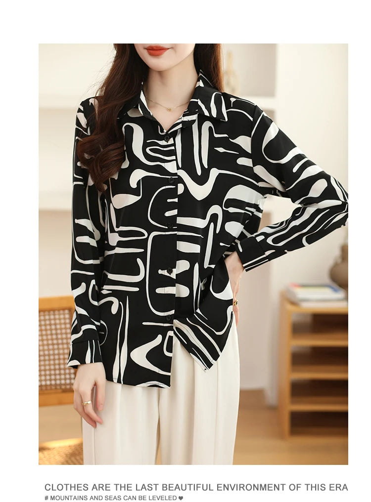 Spring Korean Loose Polo-Neck Long Sleeve Shirt for Women