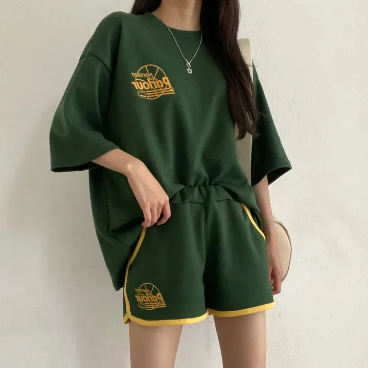 Summer Casual Sportswear - Loose Cotton 2-Piece Shorts Set for Women