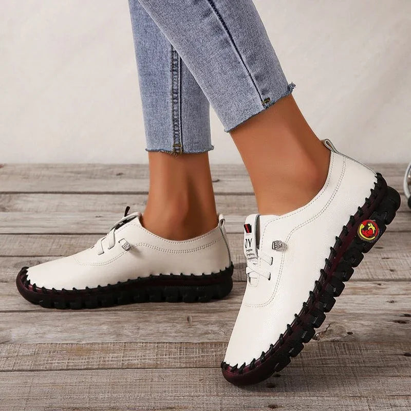 Women's PU Leather Sports Shoes - Large Size Running Sneakers with Elastic Straps