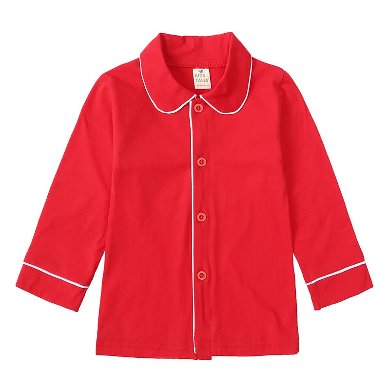 Christmas Pajamas for Kids – Soft Cotton Ruffle Red Pyjamas, Button-Up, Long Sleeve Sleepwear