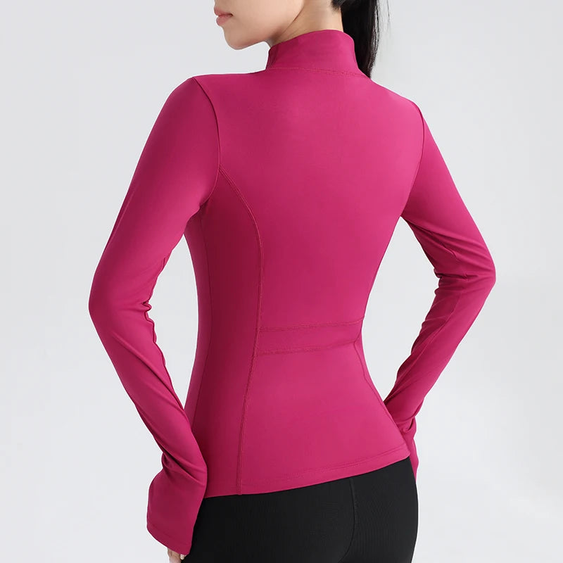 Women's Full Zip Yoga Jacket with Thumbholes - Stretch Fit Fitness Top