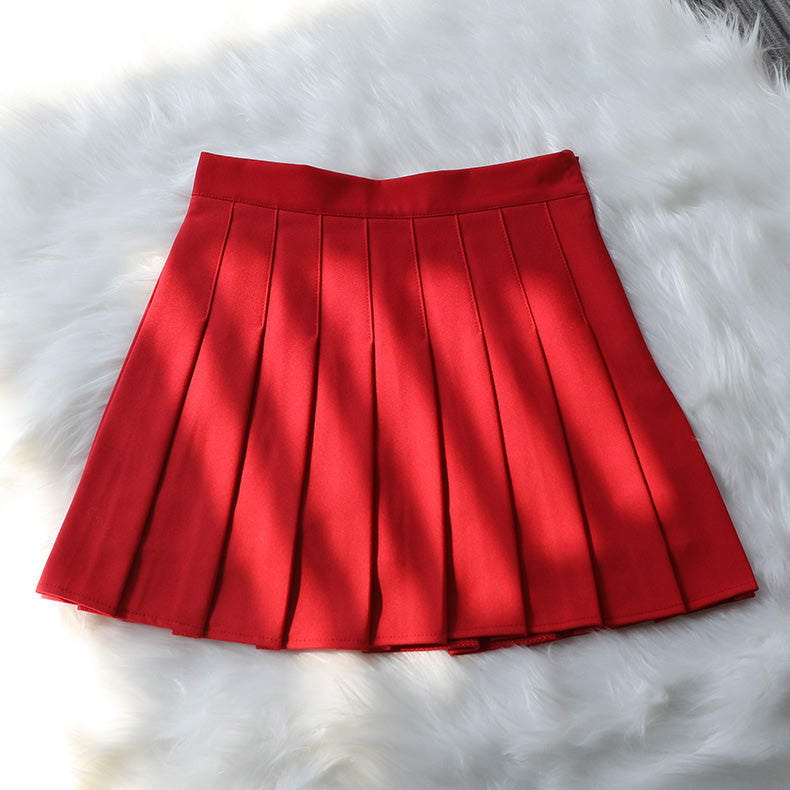 Korean High-Waisted Pleated A-Line Skirt