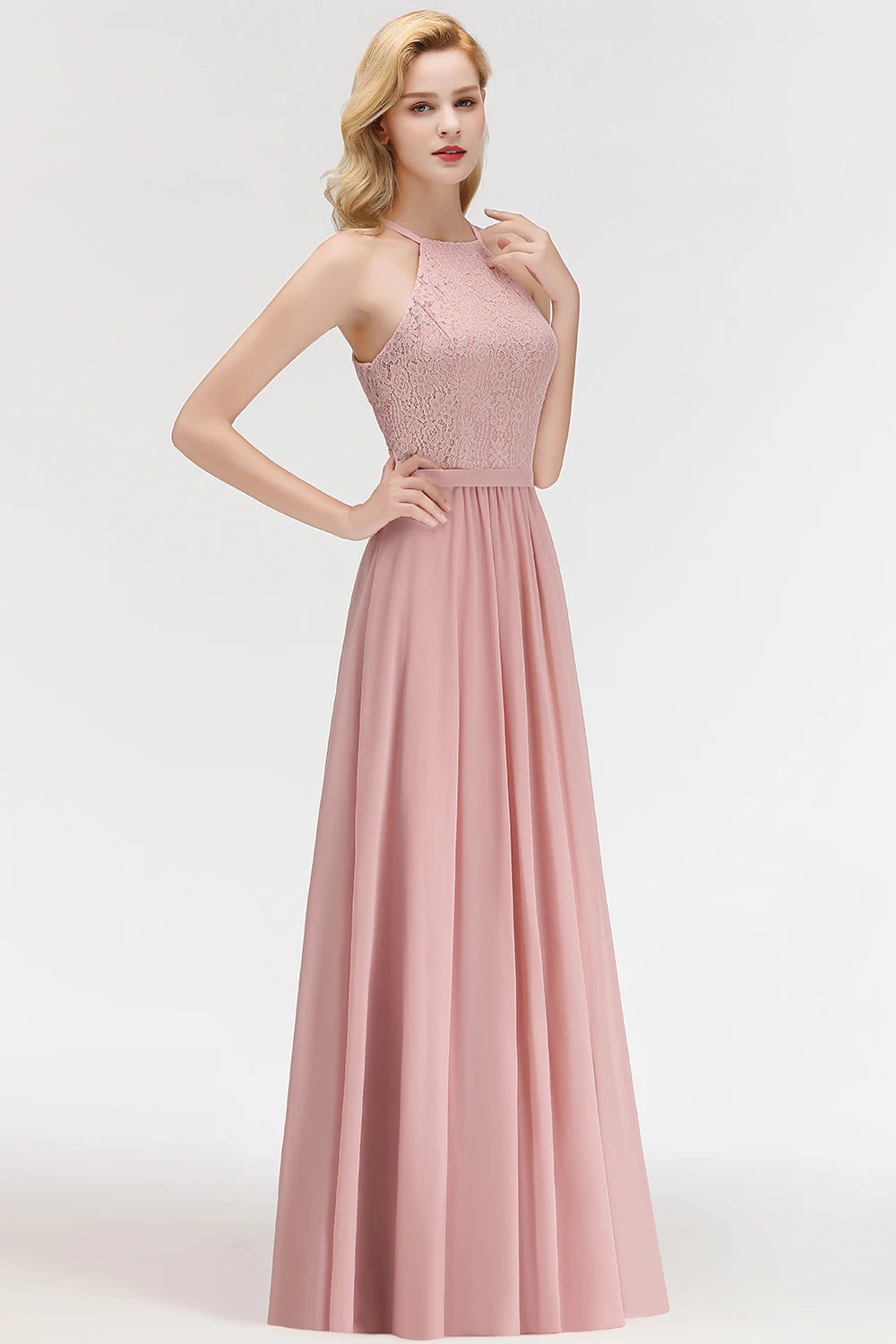 Floral Lace Sleeveless Bridesmaid Dress