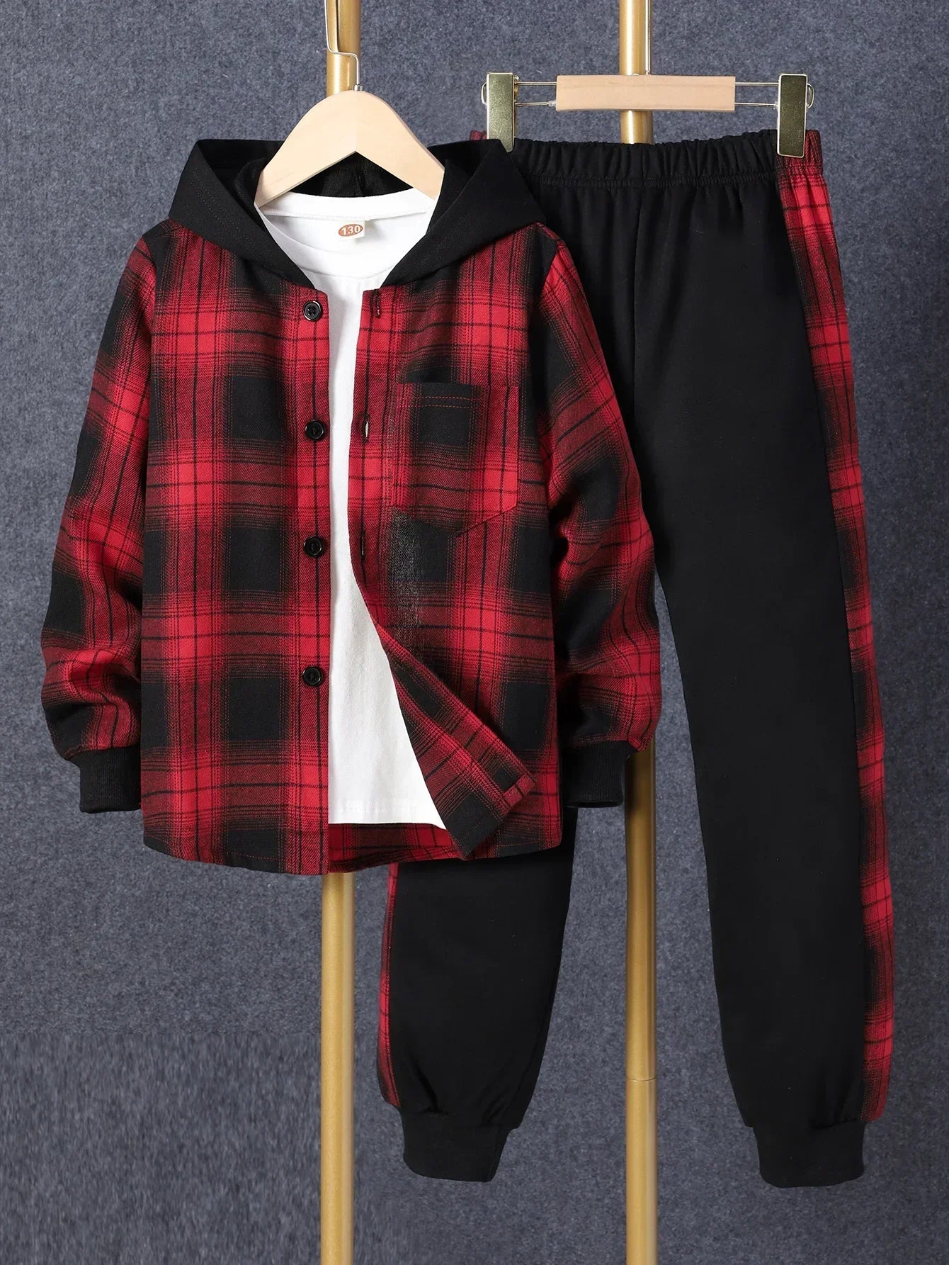 Boys Autumn Lattice Hooded 2-Piece Outfit Set