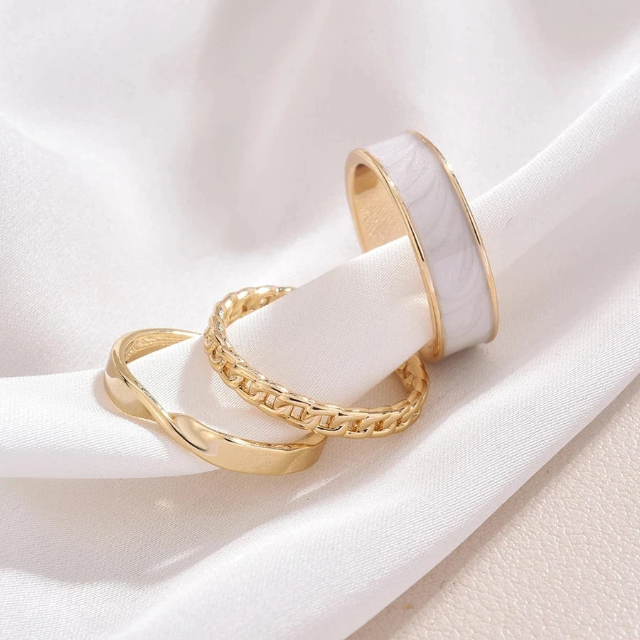 Trendy White & Green Adjustable Open Finger Ring – Hiphop Resin Chain Jewelry for Women