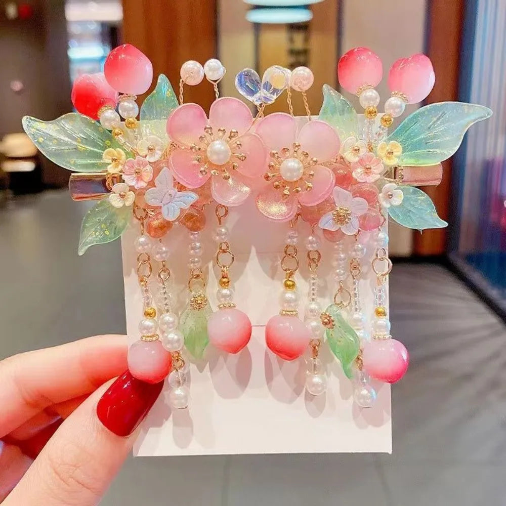 Cute Kids Girl Hanfu Headwear - Butterfly Hair Clip & Tassel Hair Accessories